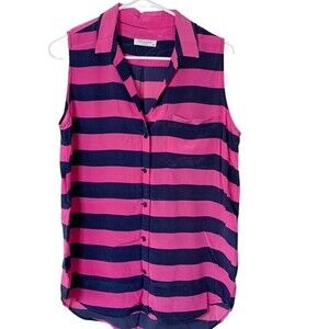 Equipment Femme Pink Blue Sleeveless Button Down Top Size S Women
